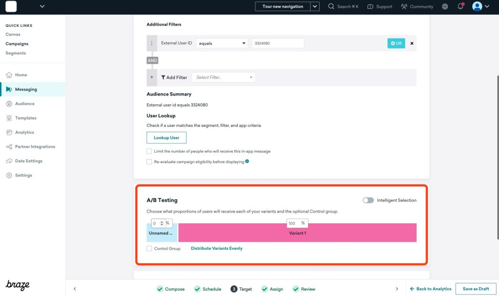 Braze, A/B Testing